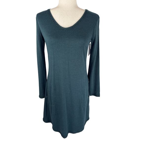 MAX STUDIO SCOOP NECK LONG SLEEVE SWEATER‎ DRESS IN ARMY NWT WOMEN'S SIZE XS - Picture 2 of 12